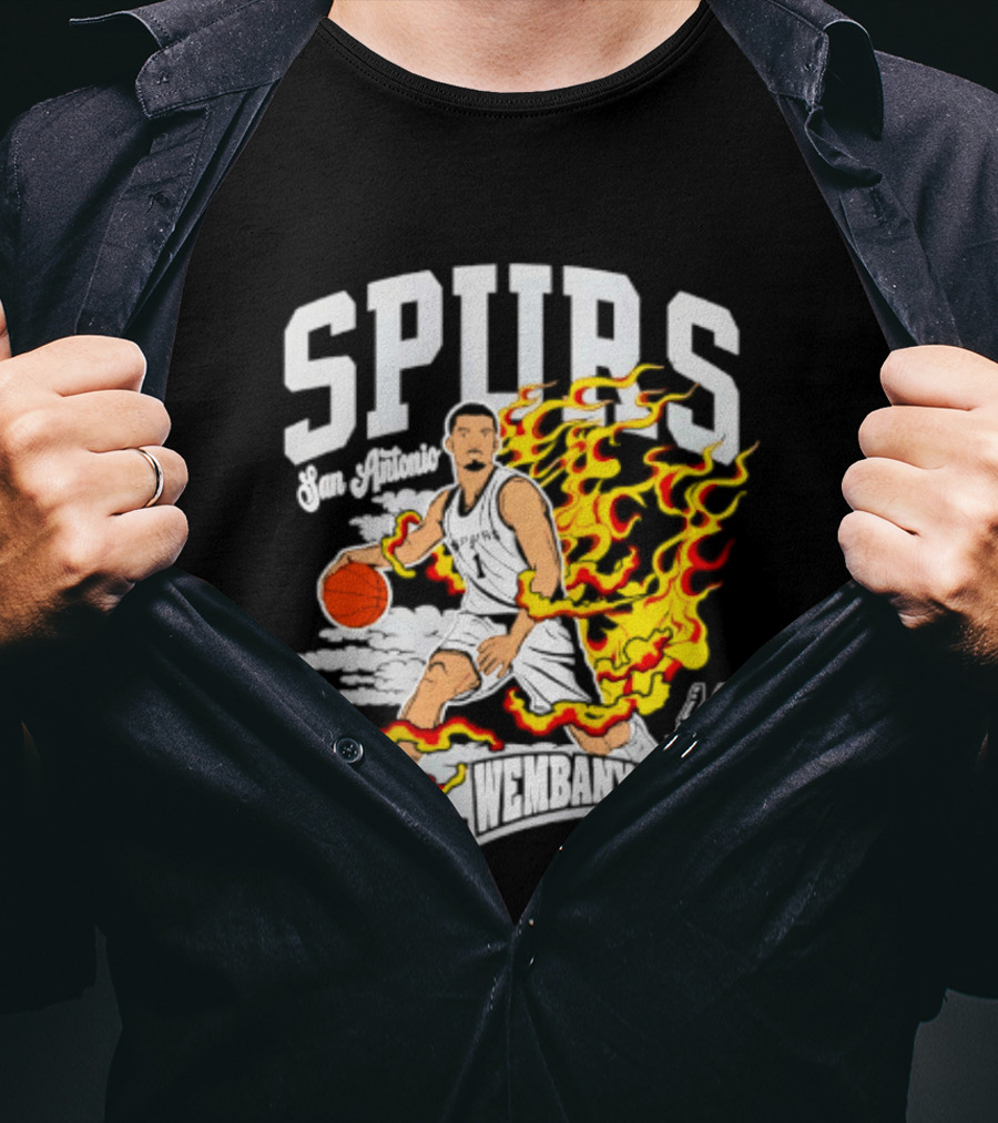 San Antonio Spurs Victor Wembanyama Fired Up Basketball Flames T-Shirt