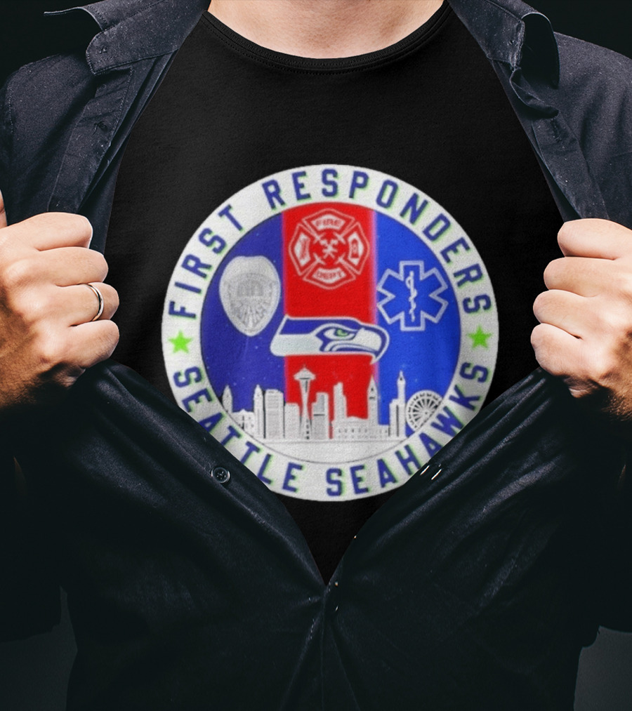 Seattle Seahawks First Responders Never Forget 9 11 Skyline T-Shirt