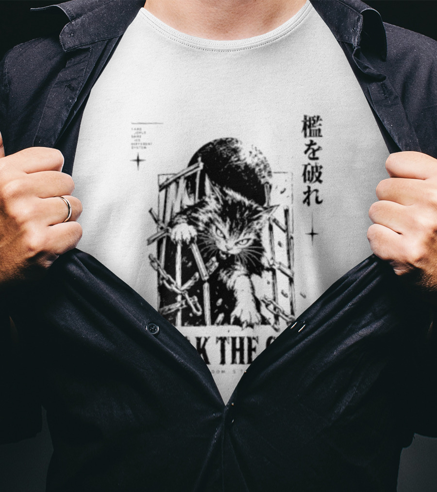 Break The Cage Freedom Is Taken Cat Kanji T-Shirt