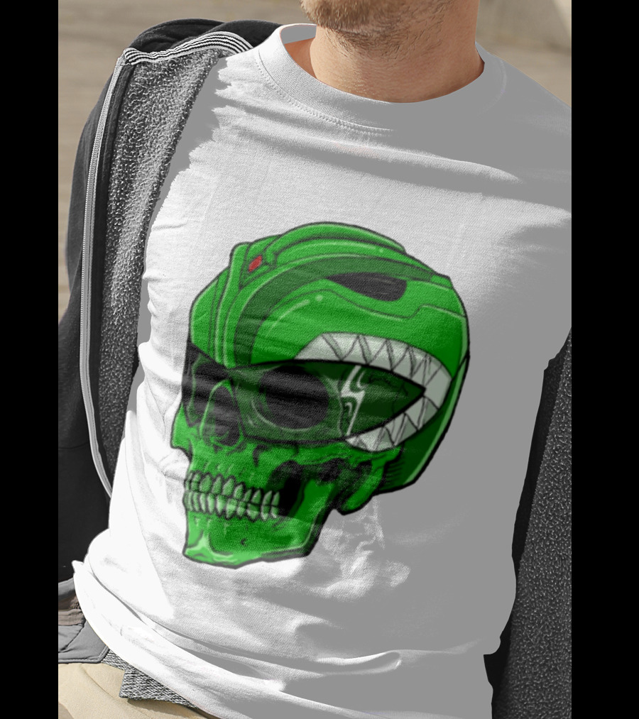 Mighty Morphin Power Rangers Green Ranger Zombie Skull Helmet Mashup T-Shirt