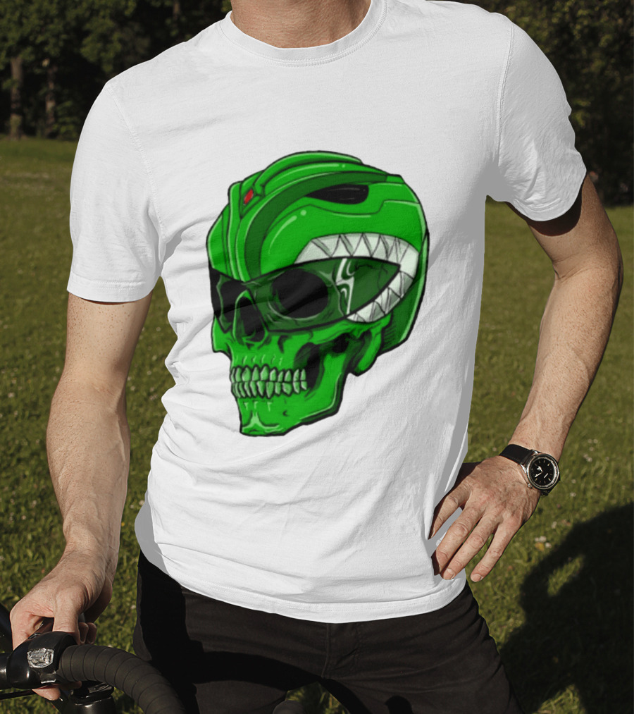Mighty Morphin Power Rangers Green Ranger Zombie Skull Helmet Mashup T-Shirt