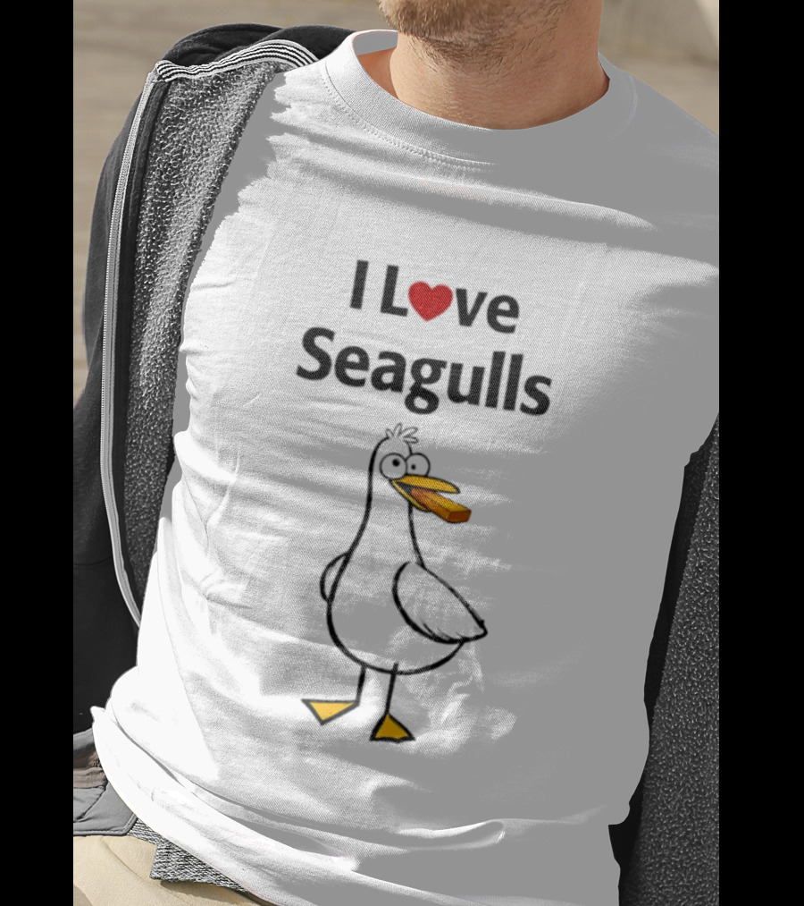 I Love Seagulls French Cartoon Bird With Baguette T-Shirt