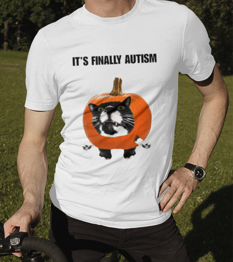 It's Finally Autism Cat Pumpkin T-Shirt