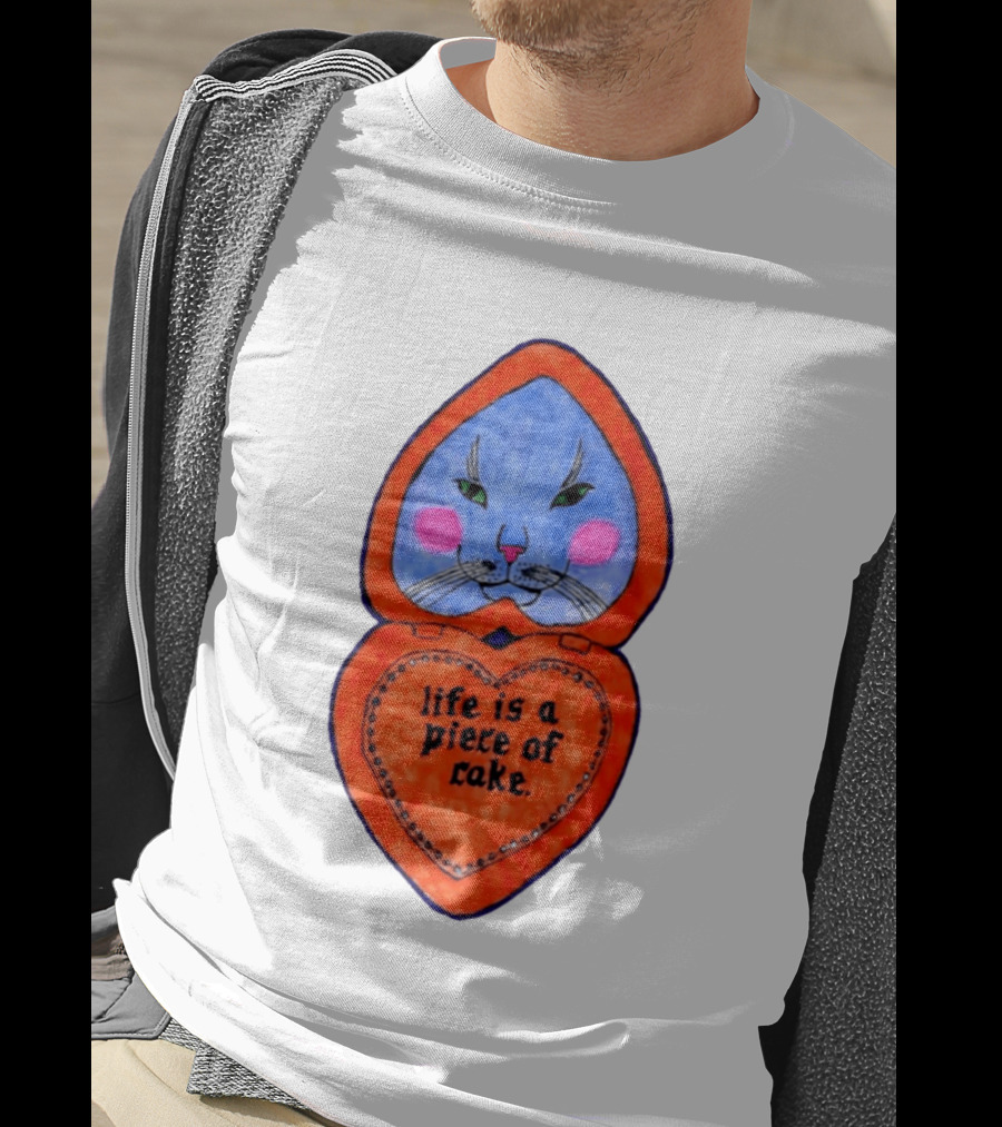 Life Is A Piece Of Cake Cat Heart Mirror T-Shirt