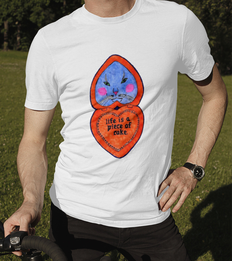 Life Is A Piece Of Cake Cat Heart Mirror T-Shirt
