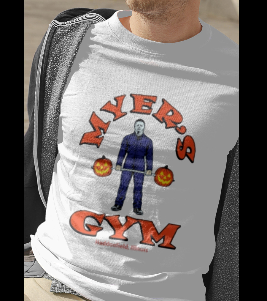 Myers's Gym Haddonfield Illinois Michael Myers Jack O' Lantern Weightlifting Halloween T-Shirt