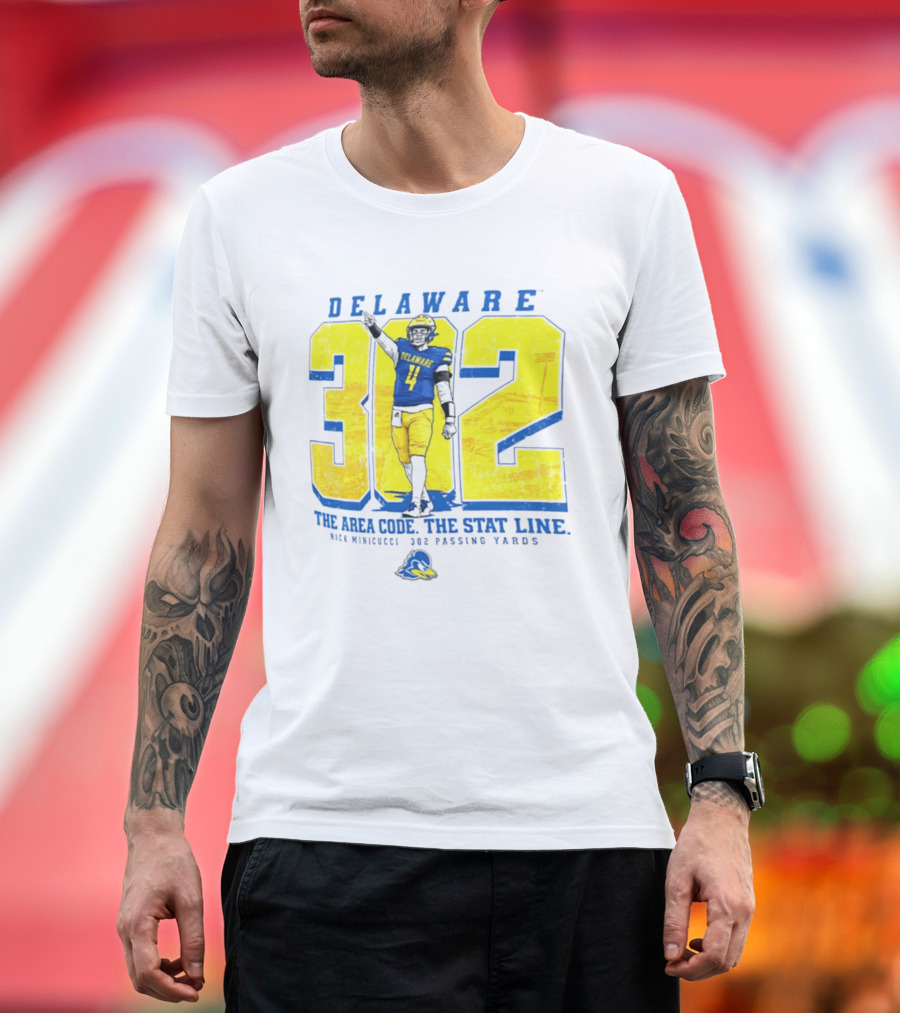 Delaware Blue Hens 302 The Area Code The Stat Line Nick Minicucci 302 Passing Yards T-Shirt