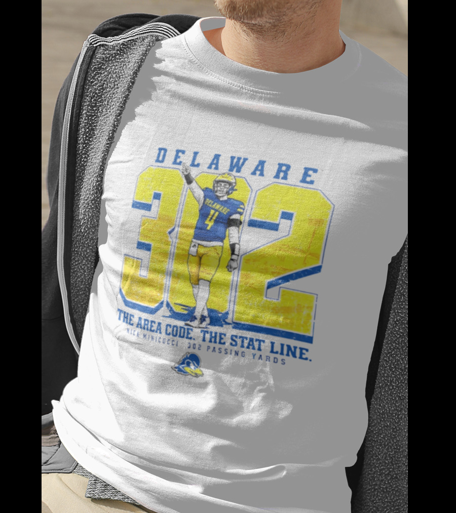 Delaware Blue Hens 302 The Area Code The Stat Line Nick Minicucci 302 Passing Yards T-Shirt