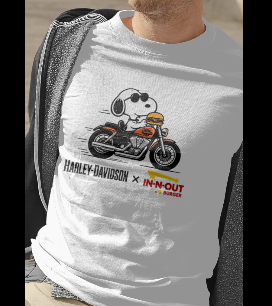 Snoopy Riding Harley Davidson With In N Out Burger Collaboration T-Shirt