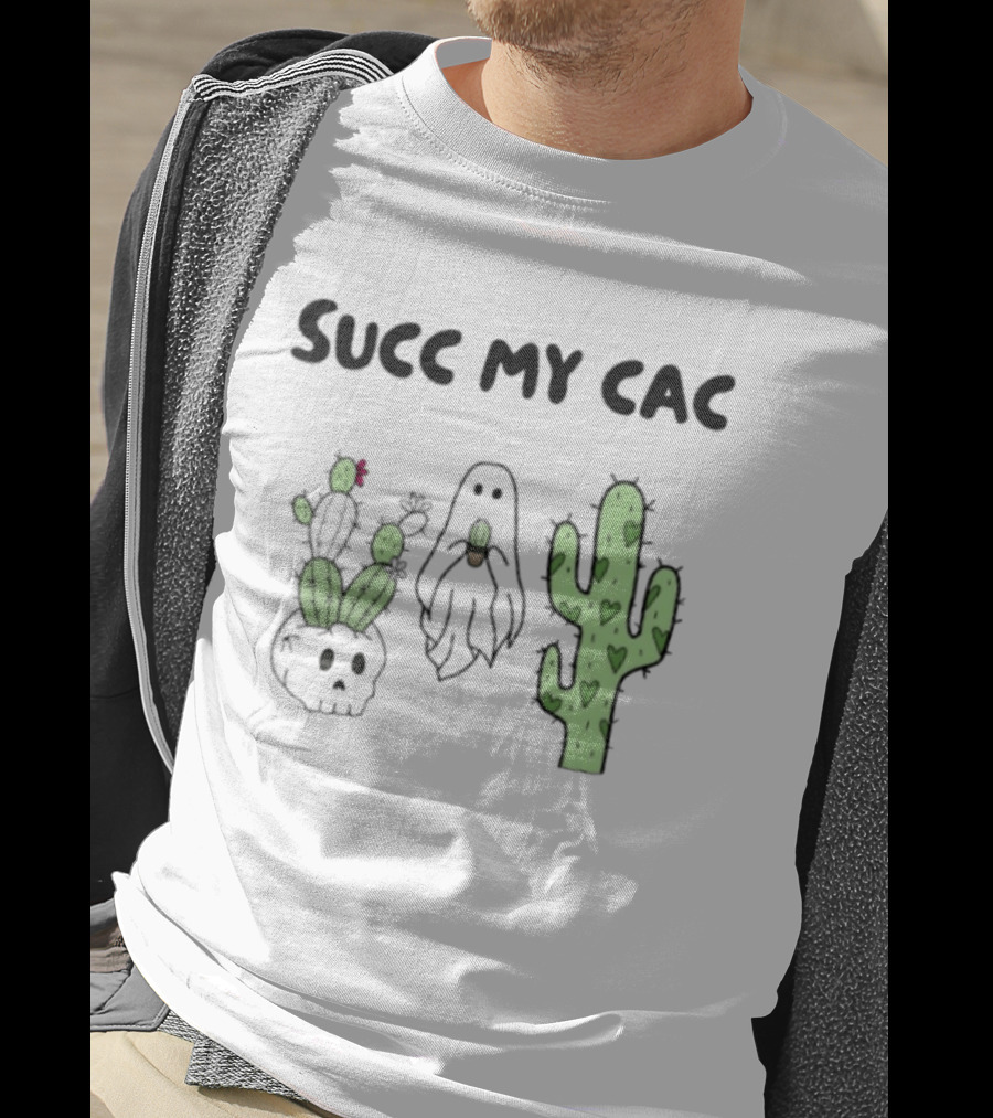 Succ My Cac Cactus Ghost Skull Succulent Humorous T-Shirt