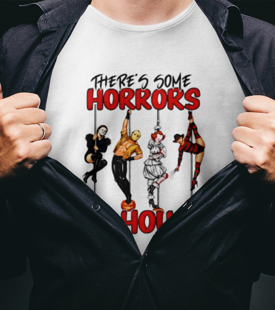 There's Some Horrors In This House Halloween Characters Pumpkin Poles T-Shirt