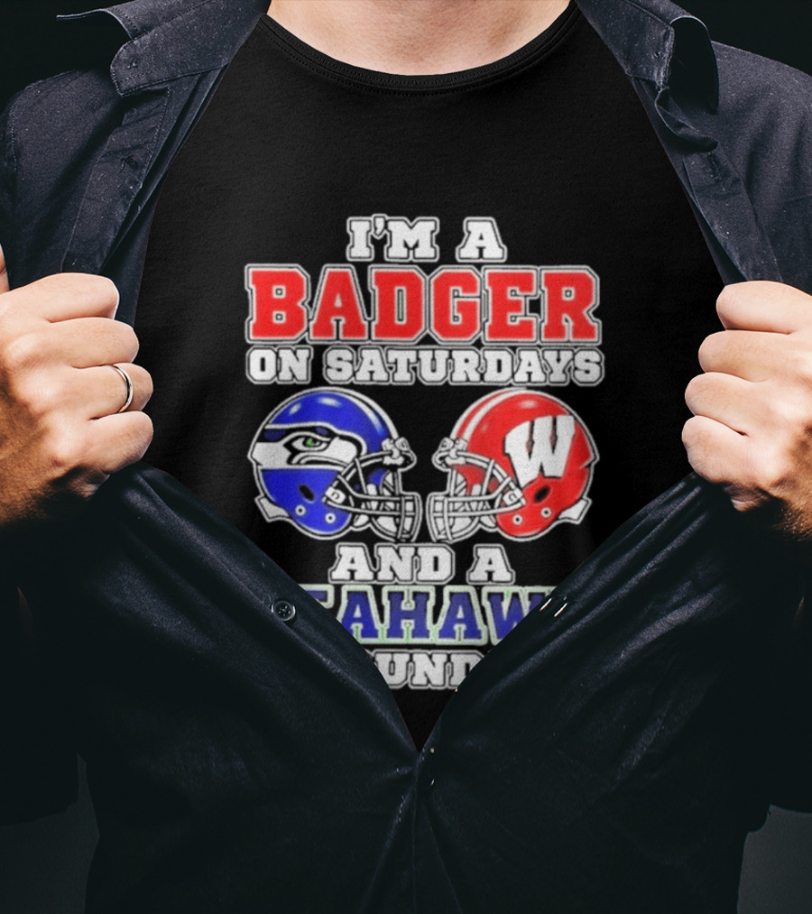 I'm A Badger On Saturdays And A Seahawk On Sundays Helmet T-Shirt