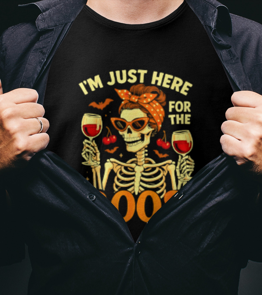 I'm Just Here For The Boos Skeleton Wine Cherries Halloween T-Shirt