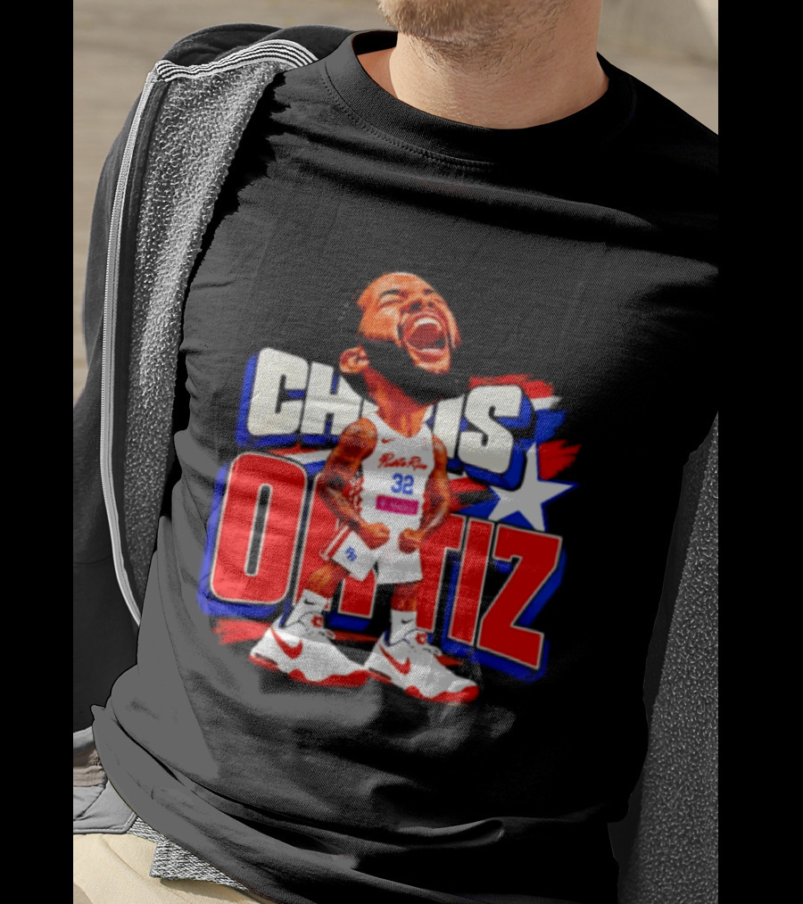 Chris Ortiz Puerto Rico Basketball Player Caricature With Jersey Number 32 Nike Sneakers T-Shirt