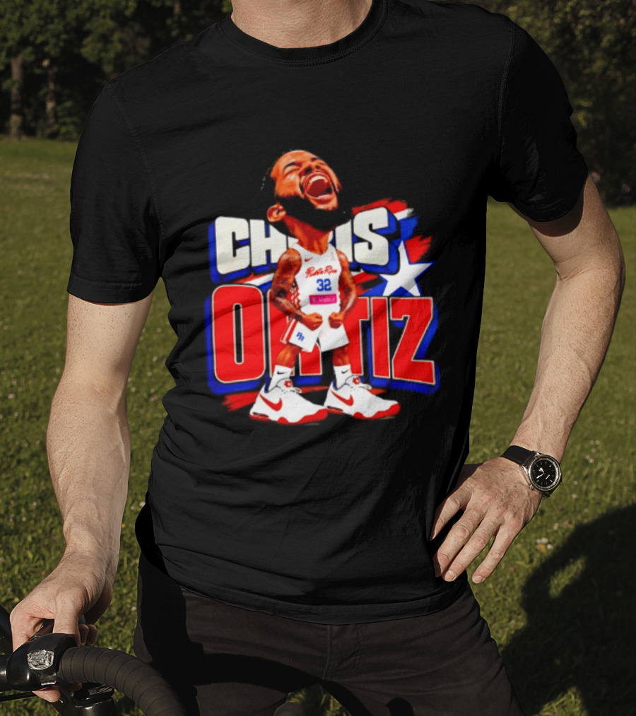 Chris Ortiz Puerto Rico Basketball Player Caricature With Jersey Number 32 Nike Sneakers T-Shirt
