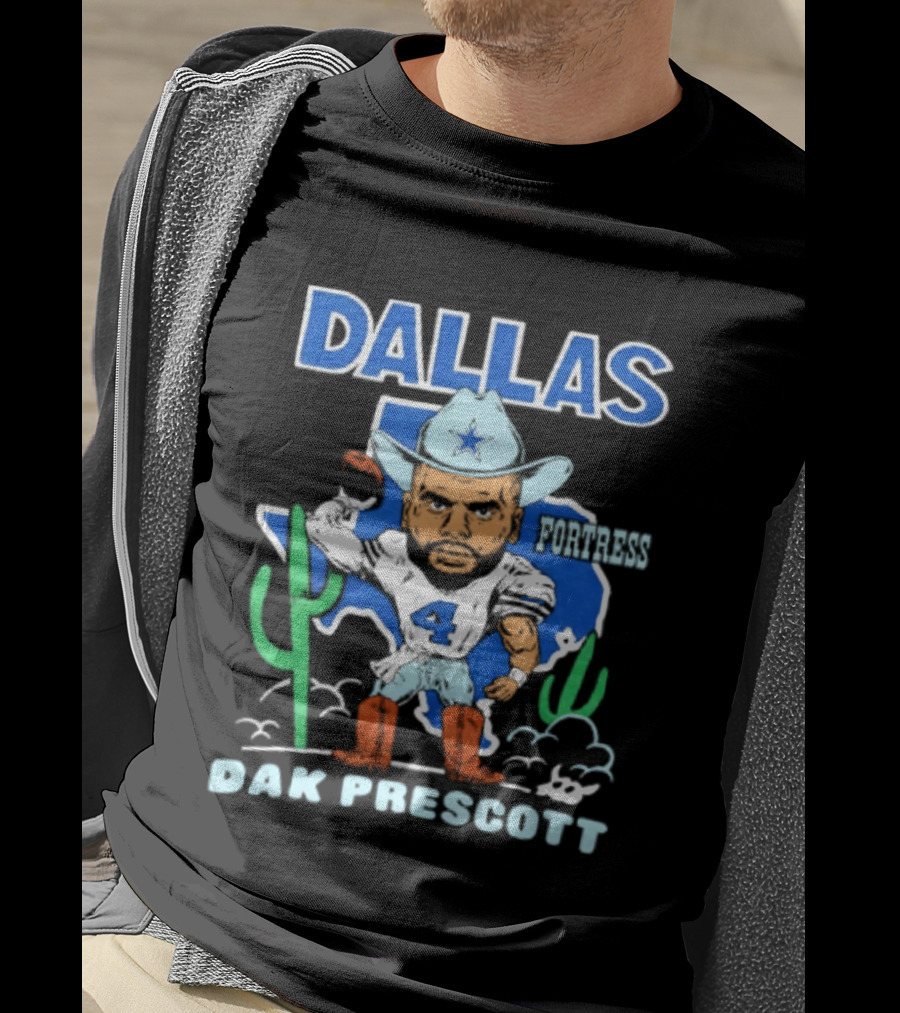 Dallas Cowboys Dak Prescott 4 Player Caricature With Cowboy Hat And Cactus T-Shirt