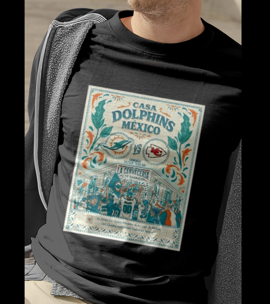 Casa Dolphins México Miami Dolphins Vs Kansas City Chiefs Domingo Sept 27 La Cervecería De Barrio 2026 T-Shirt