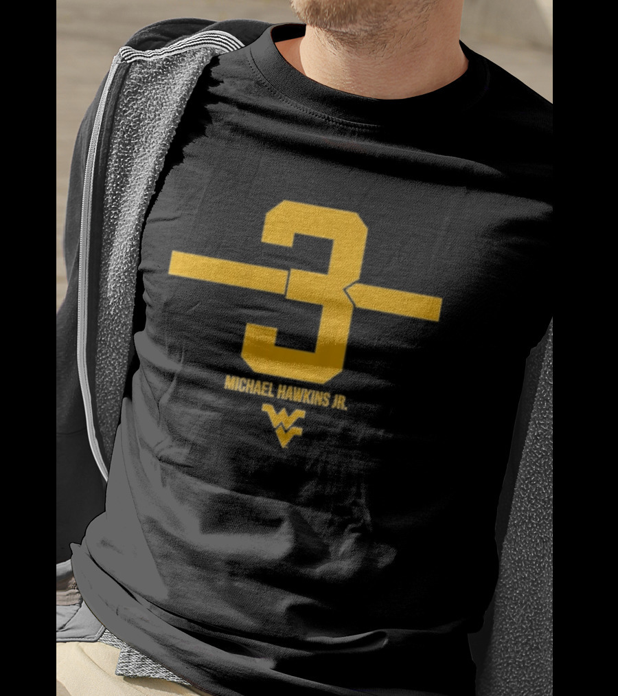 West Virginia 3 Michael Hawkins Jr. WVU Football Number T-Shirt