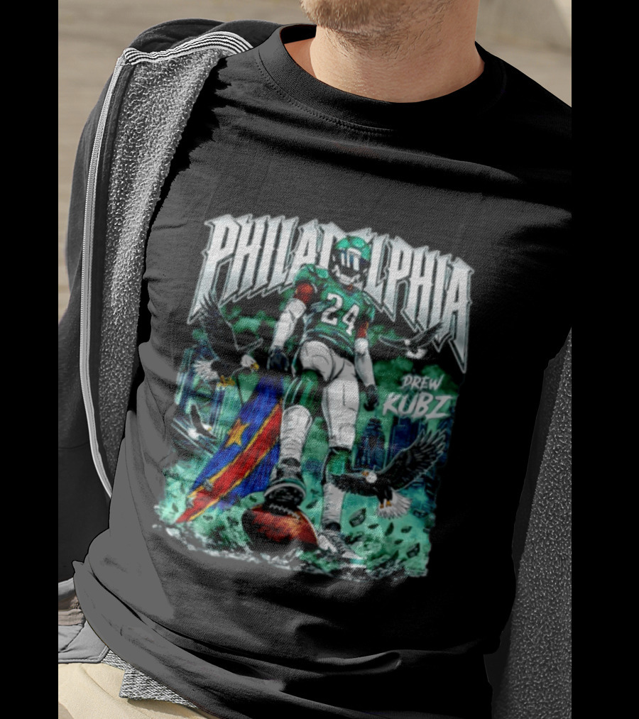 Philadelphia Eagles 24 Drew Kubz No Fly Zone Football Eagles Skyline T-Shirt