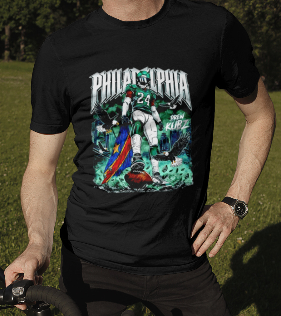 Philadelphia Eagles 24 Drew Kubz No Fly Zone Football Eagles Skyline T-Shirt