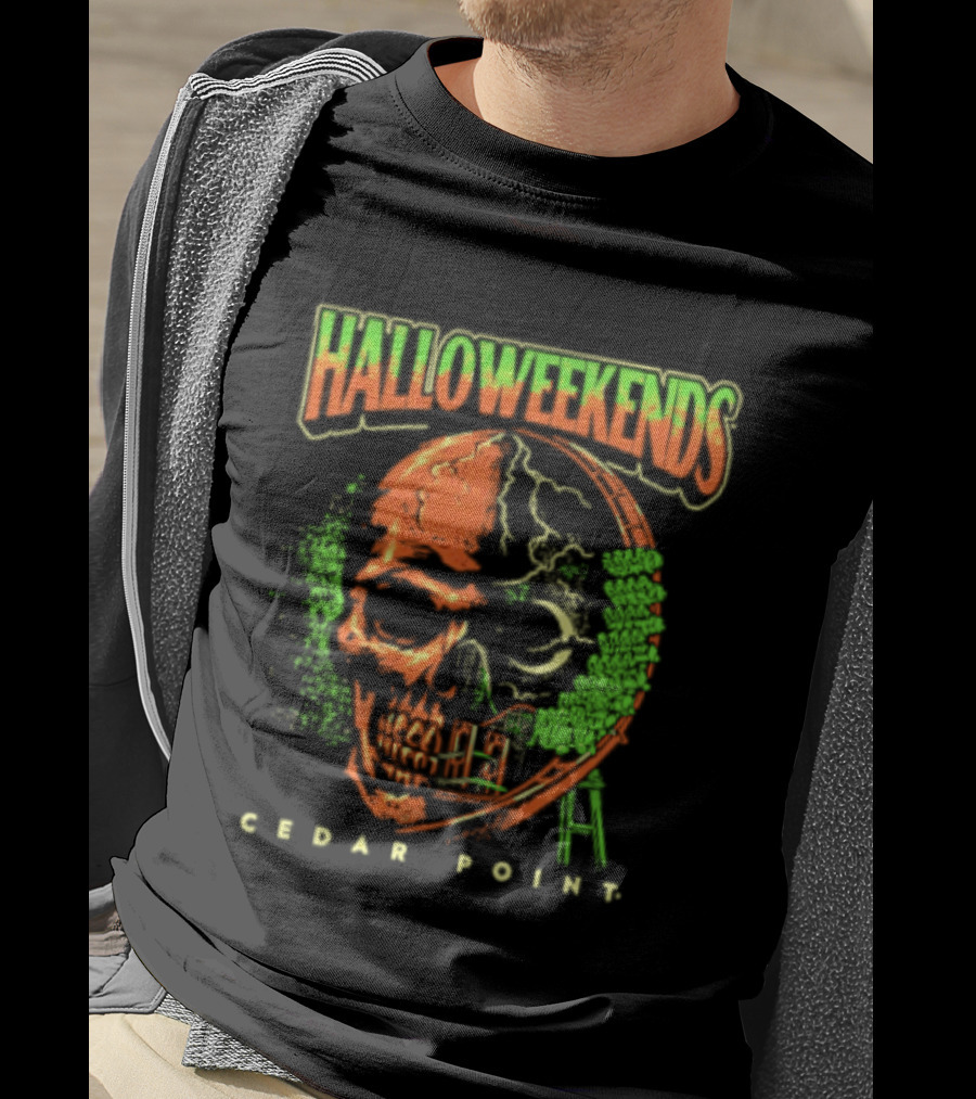 Halloweekends Cedar Point Skull Ride Neon Halloween T-Shirt