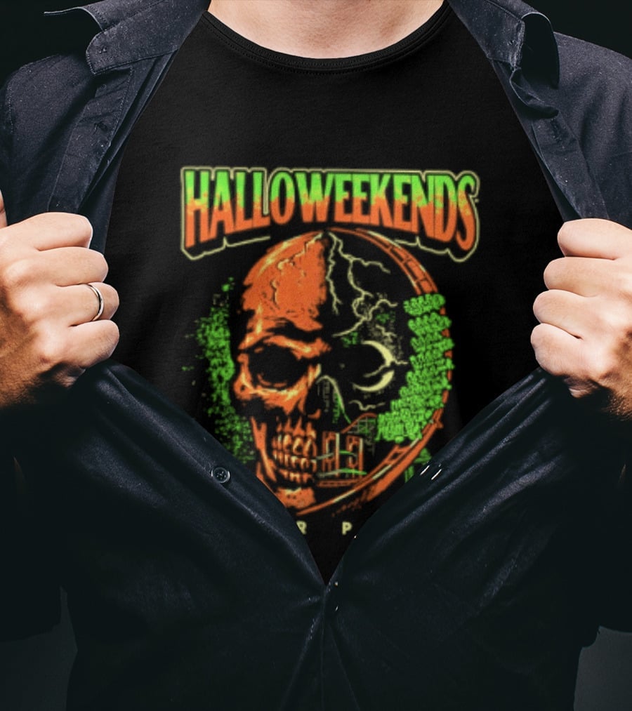 Halloweekends Cedar Point Skull Ride Neon Halloween T-Shirt