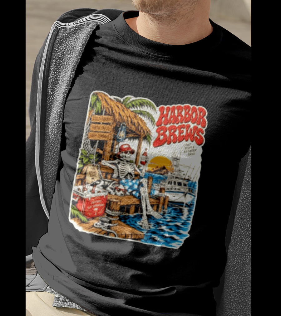 Harbor Brews Cold Beers Fresh Catch Skeleton Day Drinking Brighter Days T-Shirt