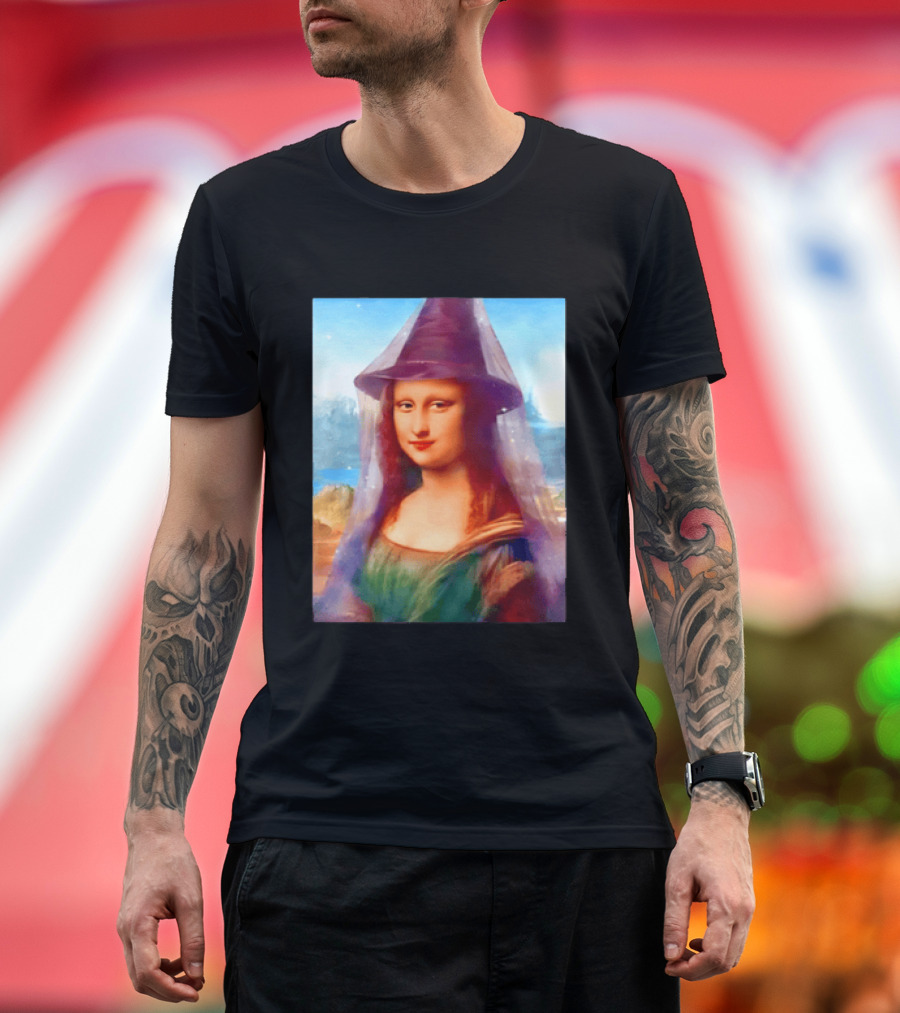 Mona Lisa Witch Hat Magical Painting Twist T-Shirt