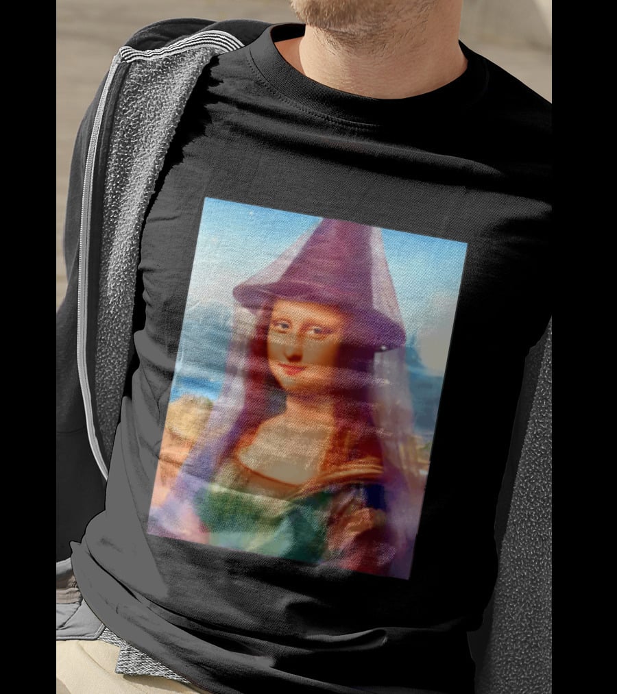 Mona Lisa Witch Hat Magical Painting Twist T-Shirt