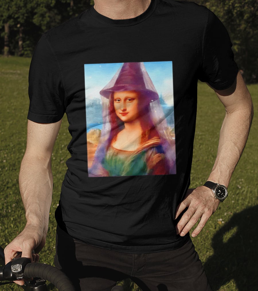 Mona Lisa Witch Hat Magical Painting Twist T-Shirt