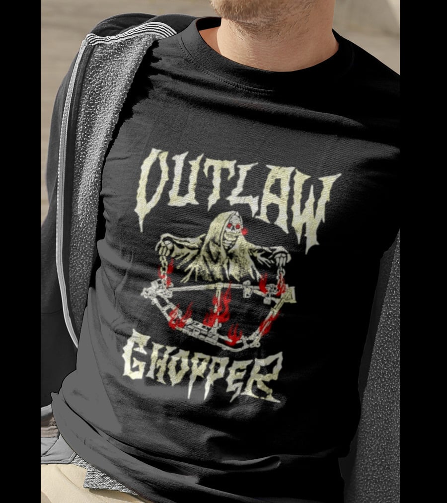 Outlaw Chopper Grim Reaper Smoking Skeleton T-Shirt