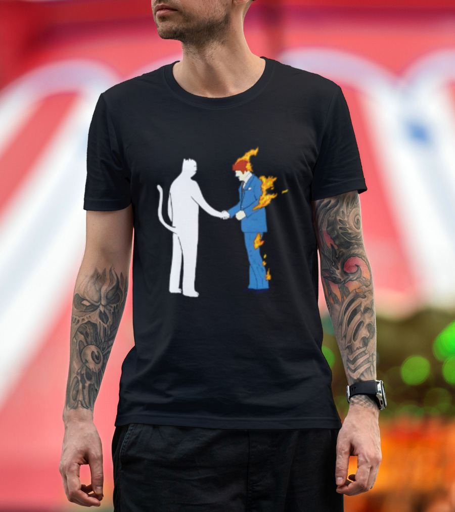 Rip N Dip Cat Handshake Burning Man Suit On Fire T-Shirt