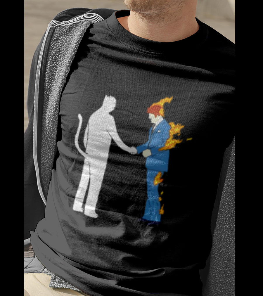 Rip N Dip Cat Handshake Burning Man Suit On Fire T-Shirt