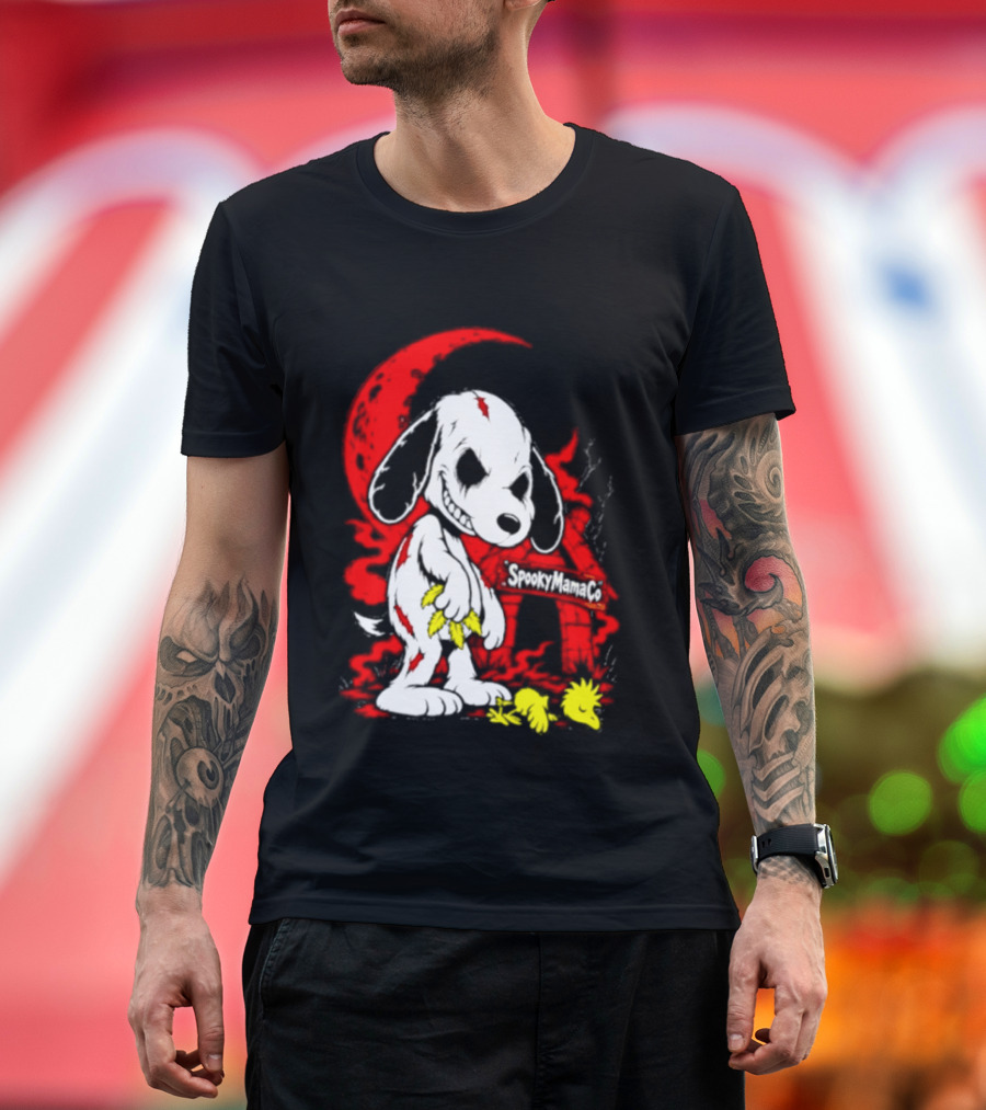 SpookyMamaCo Zombie Snoopy Woodstock Red Moon Halloween T-Shirt