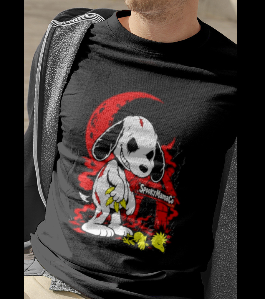 SpookyMamaCo Zombie Snoopy Woodstock Red Moon Halloween T-Shirt