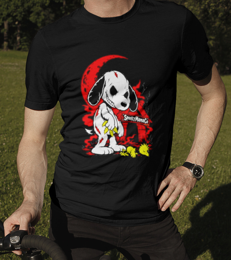 SpookyMamaCo Zombie Snoopy Woodstock Red Moon Halloween T-Shirt