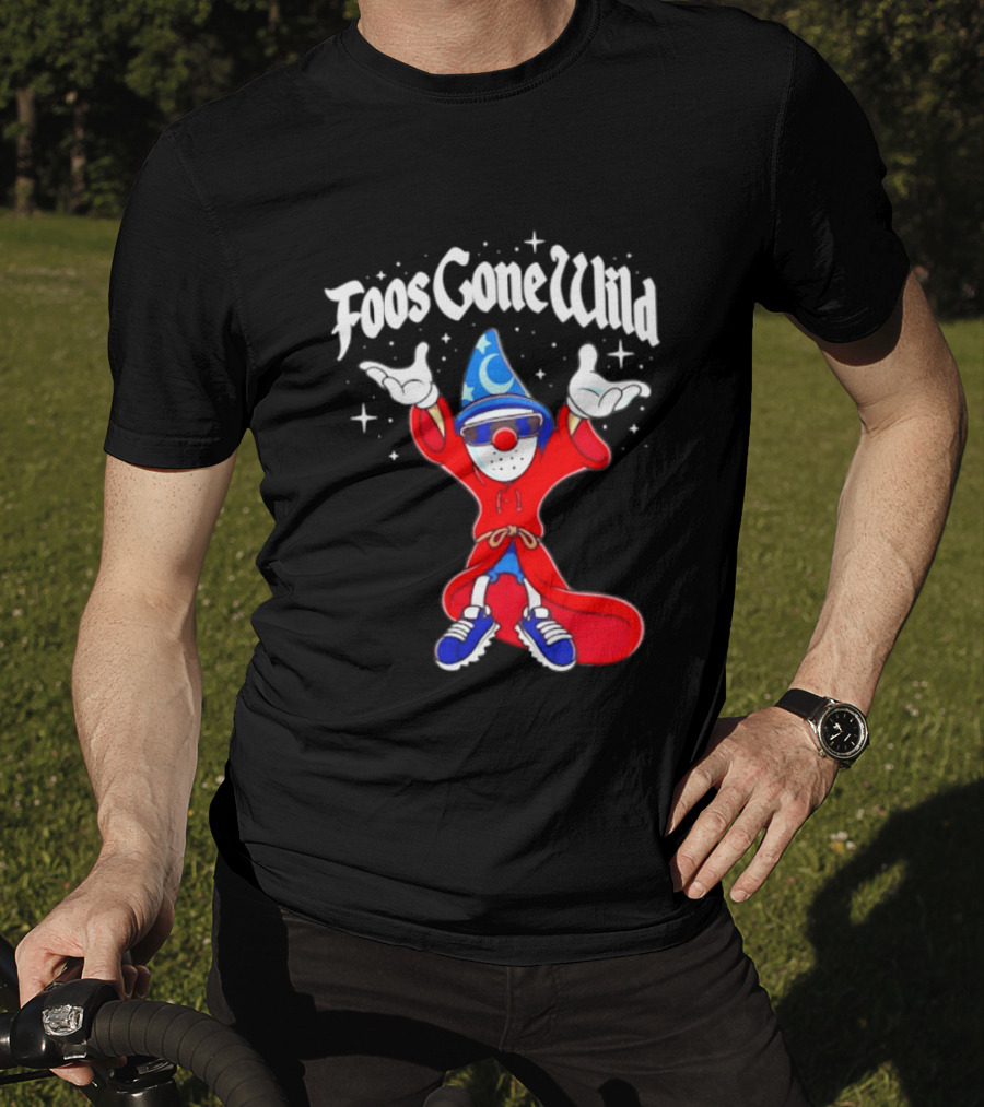 Foos Gone Wild Wizard Streetwear Cartoon Character With Blue Hat And Sunglasses T-Shirt