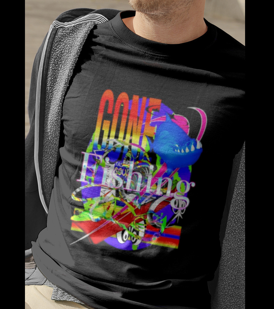 Gone Fishing Shark Rainbow Kayak Adventure T-Shirt
