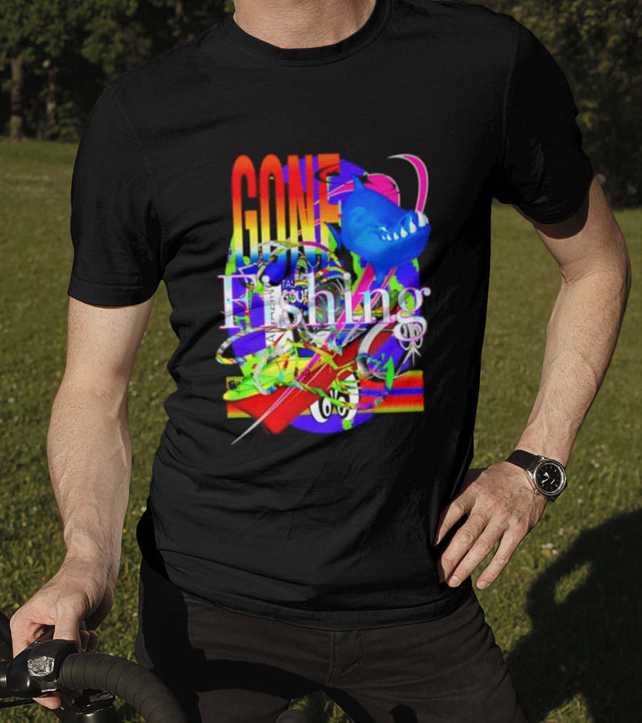Gone Fishing Shark Rainbow Kayak Adventure T-Shirt