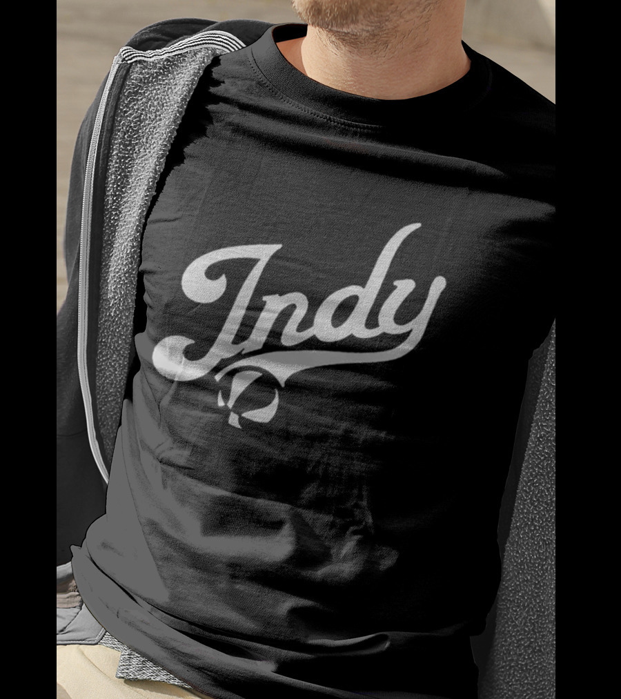 Indy Basketball Script Style With Iconic Ball Motif T-Shirt