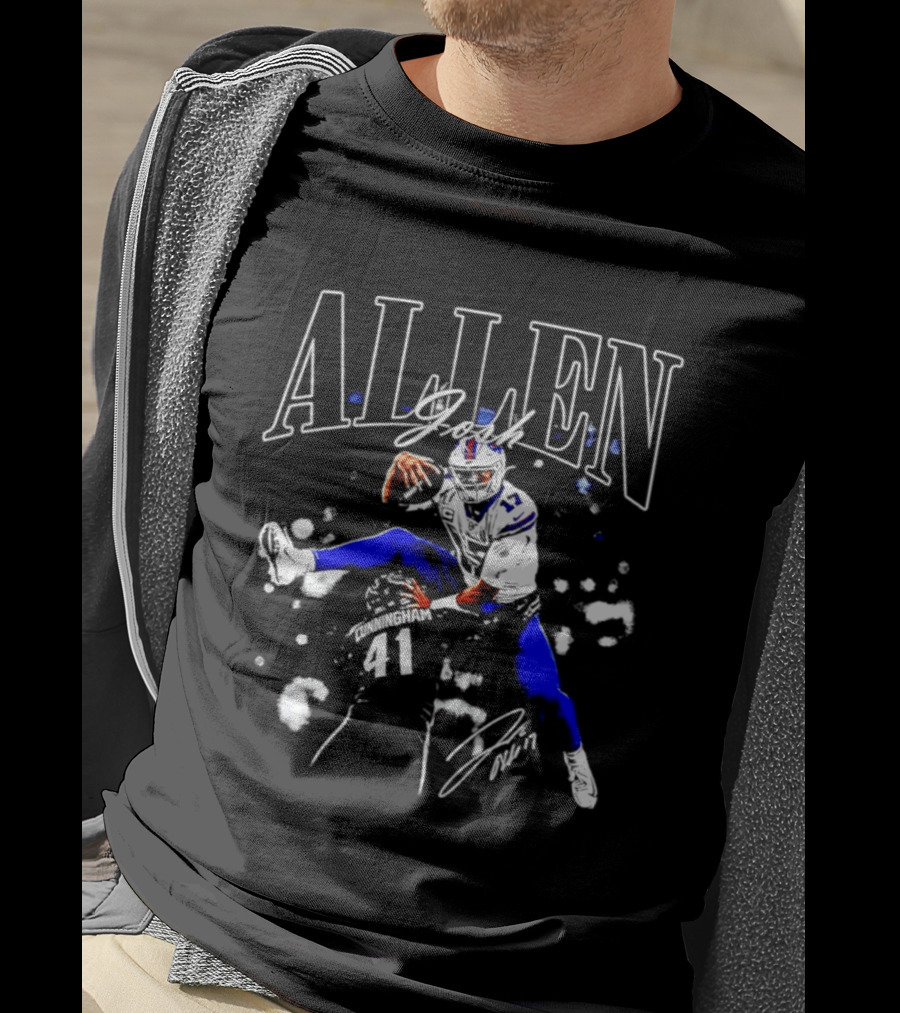 Allen Buffalo Air Jump Sketch Football T-Shirt