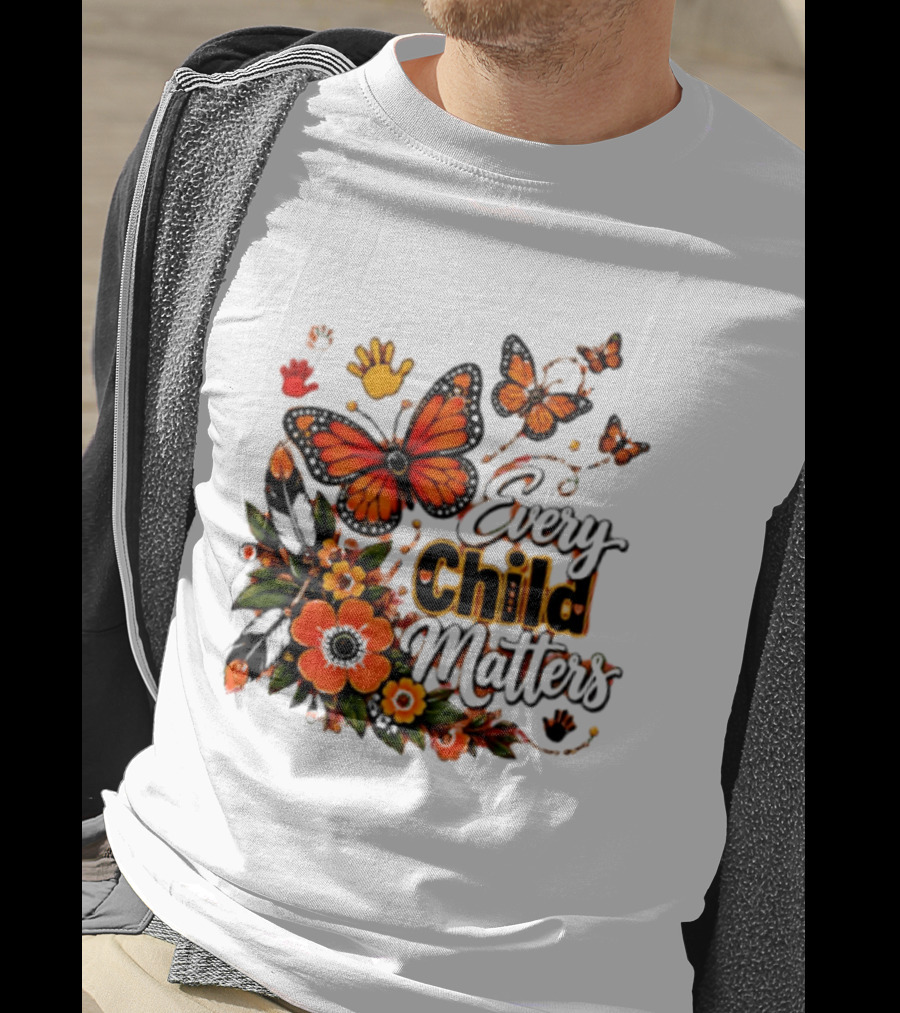 Every Child Matters Orange Butterfly Native Floral Anti Bully Kindness T-Shirt