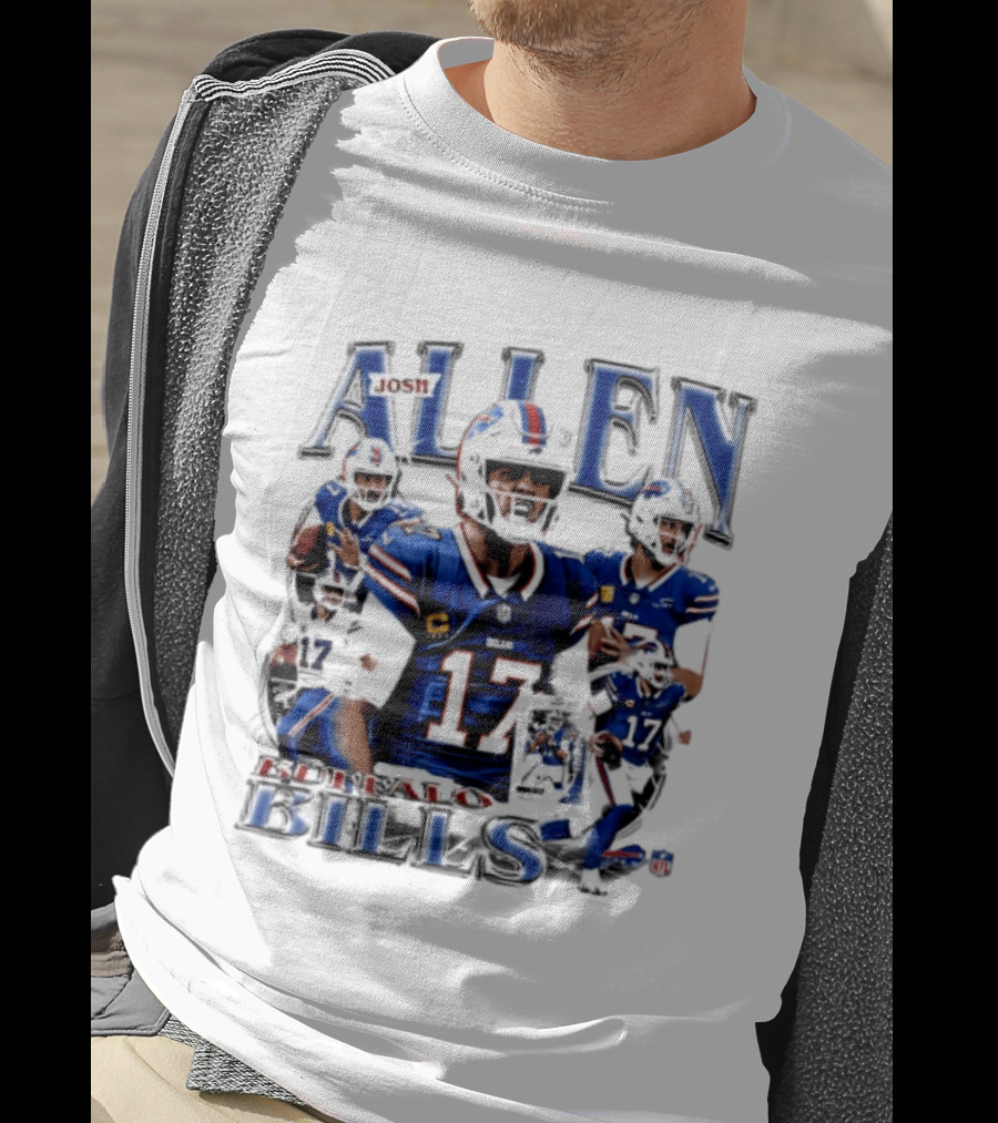 Josh Allen Buffalo Bills NFL Player Collage Featuring Number 17 Football Star T-Shirt