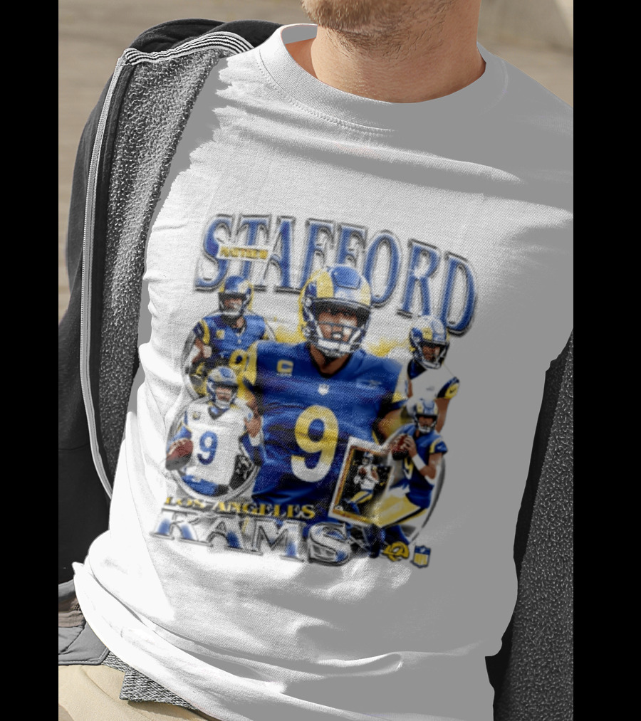 Matthew Stafford Los Angeles Rams 2026 Player Collage Number 9 Helmet Action Photos T-Shirt