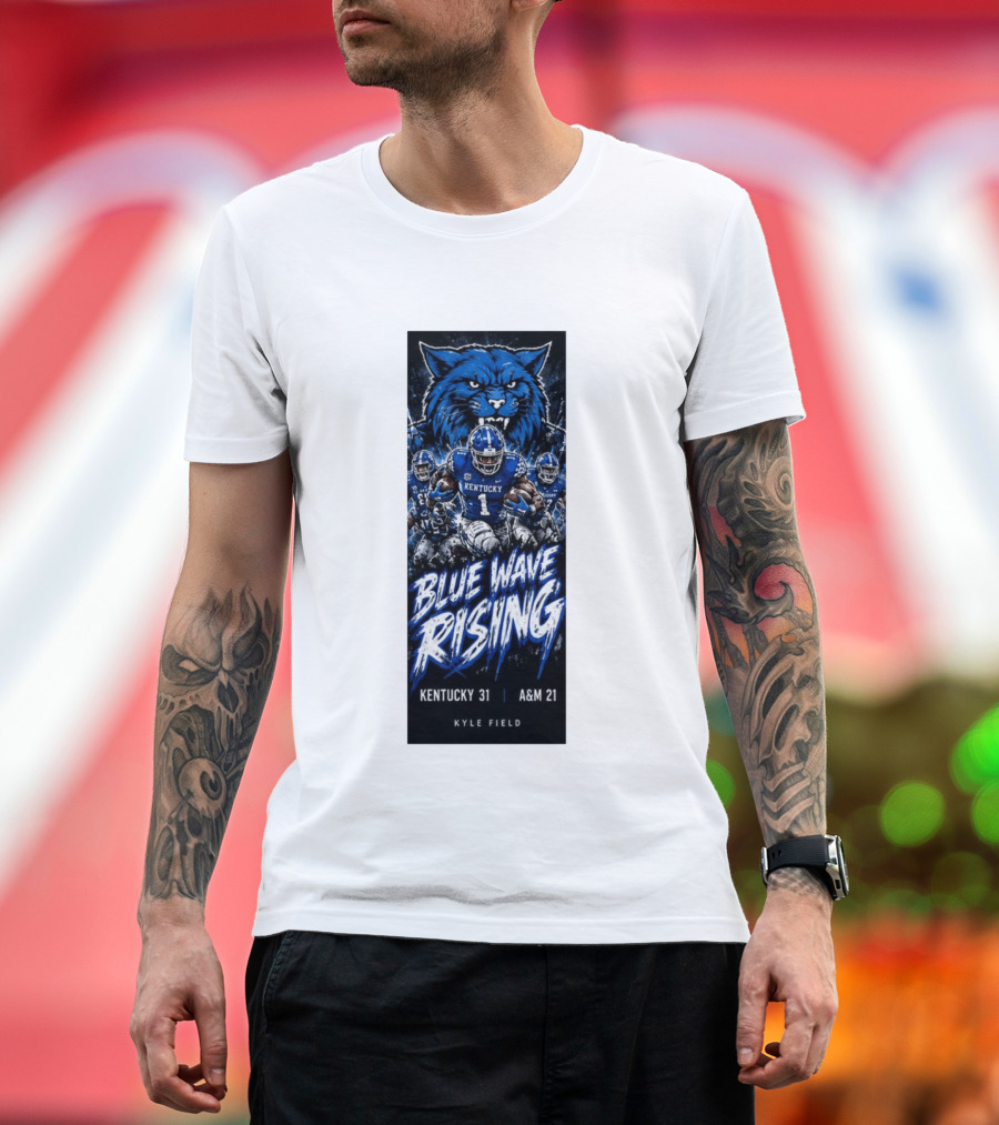 NCAA Kentucky Wildcats Blue Wave Rising 31 To 21 Victory At Texas AM Kyle Field T-Shirt