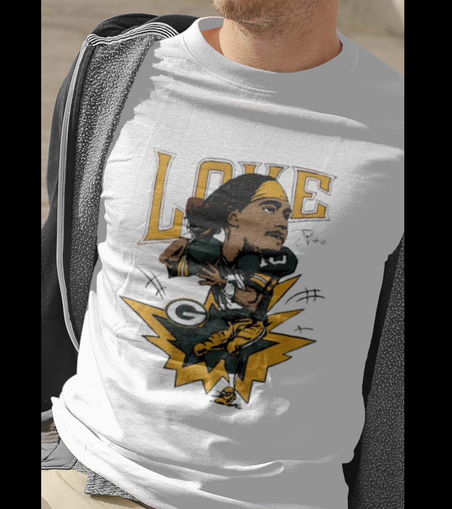 Green Bay Packers Jordan Love Caricature Football Star T-Shirt