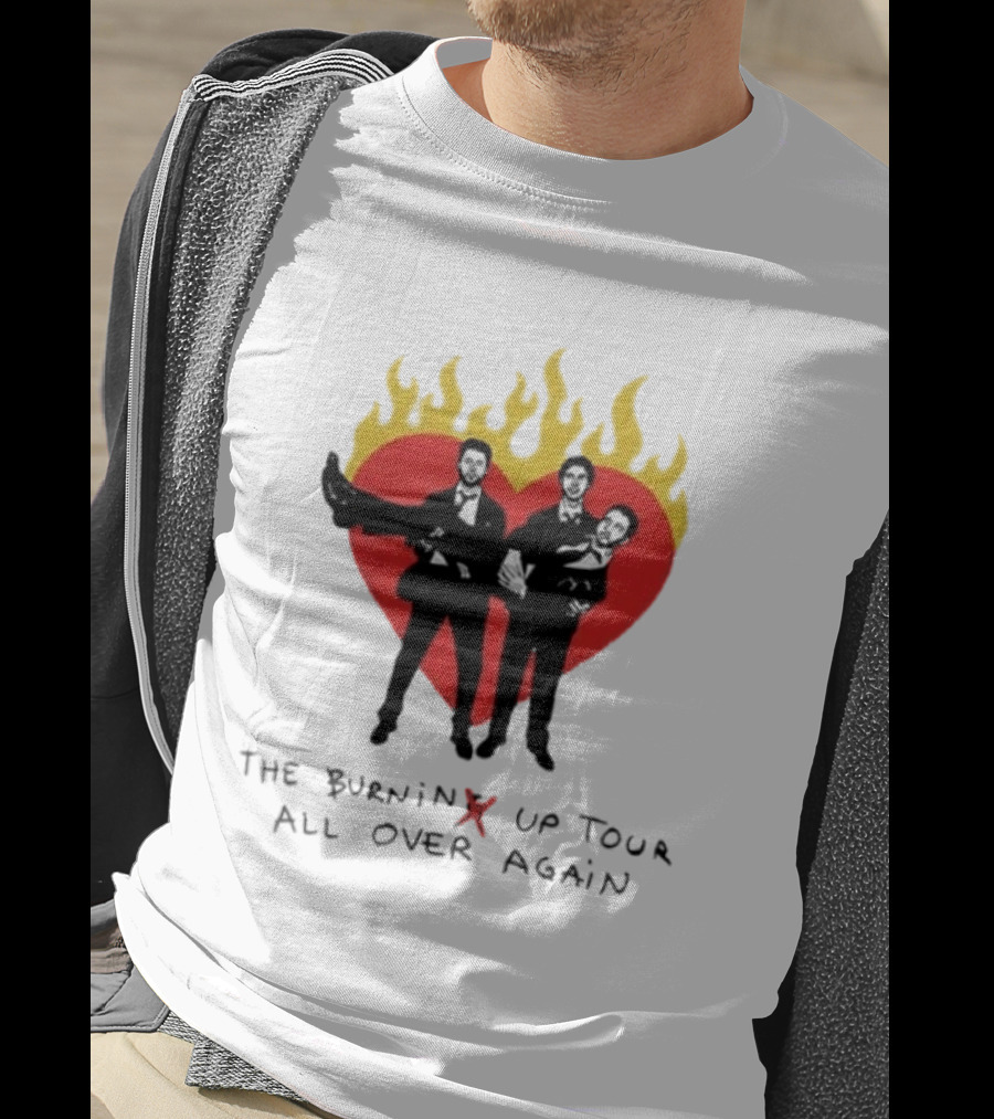 Jonas Brothers Burnin' Up Tour All Over Again Heart Flames Silhouette 2026 T-Shirt