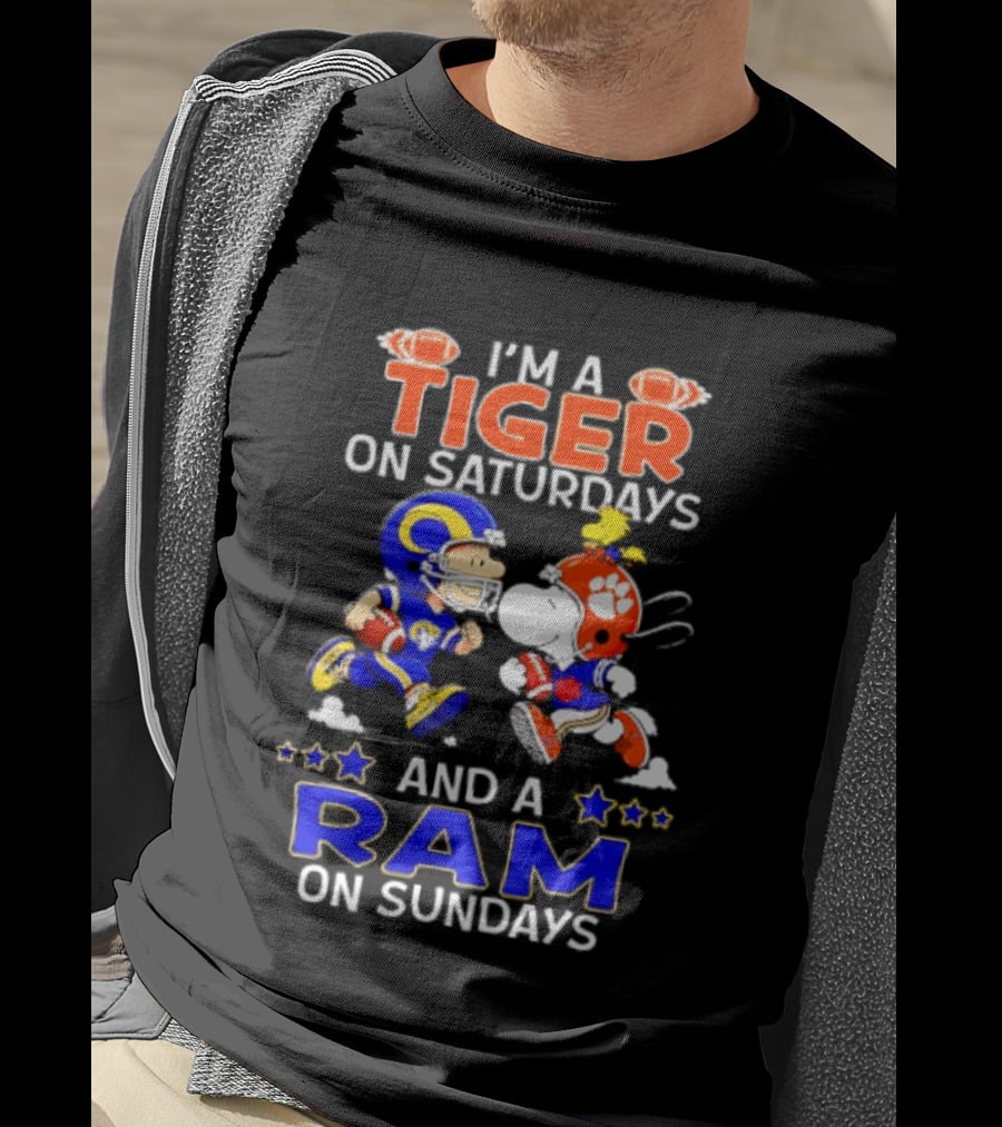 Peanuts I'm A Tiger On Saturdays And A Ram On Sundays Football Fans T-Shirt