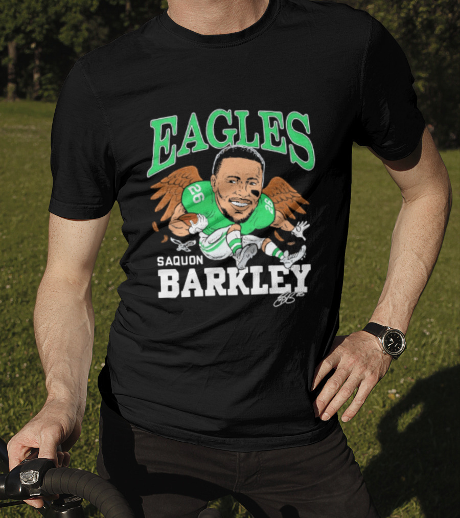 Eagles Saquon Barkley Caricature Green Wings 26 T-Shirt