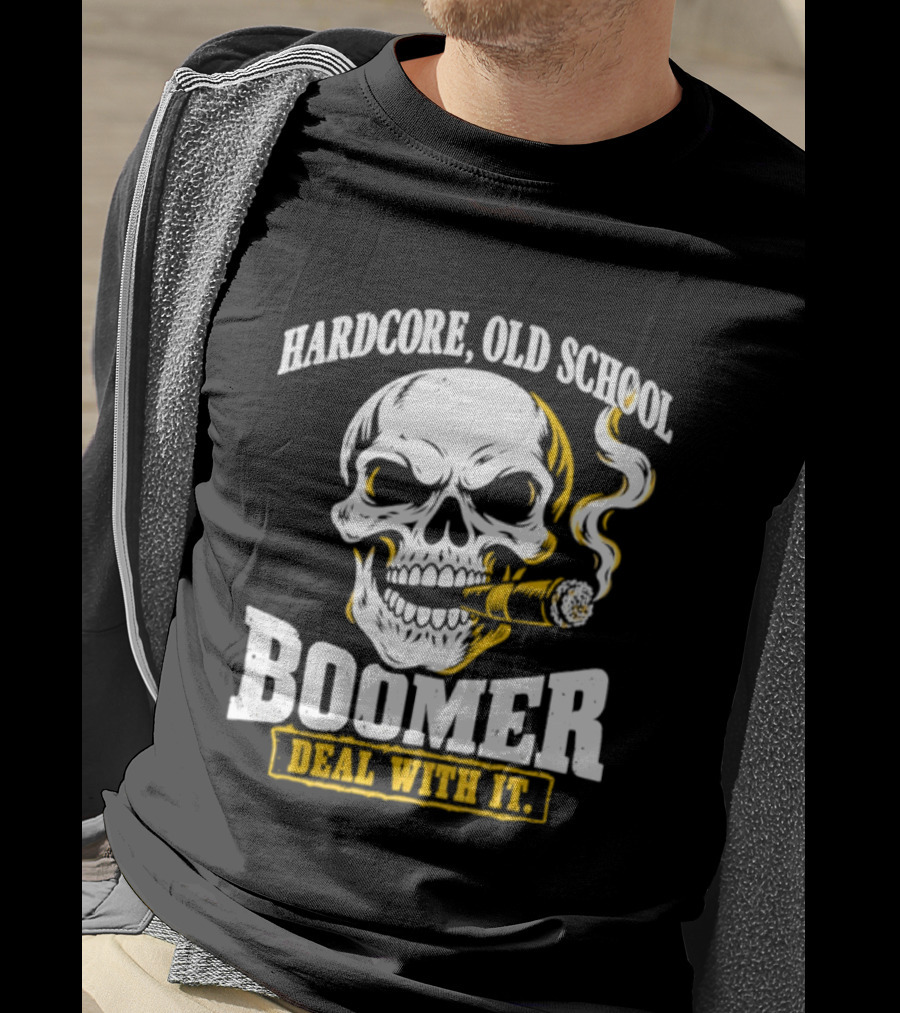 Hardcore Old School Boomer Skull Smoking Deal With It T-Shirt